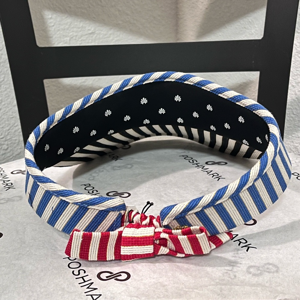 LELE SADOUGHI NWT AUTHENTIC AMERICANA STRIPE BLUE; JET & RED BOW TIE VISOR.